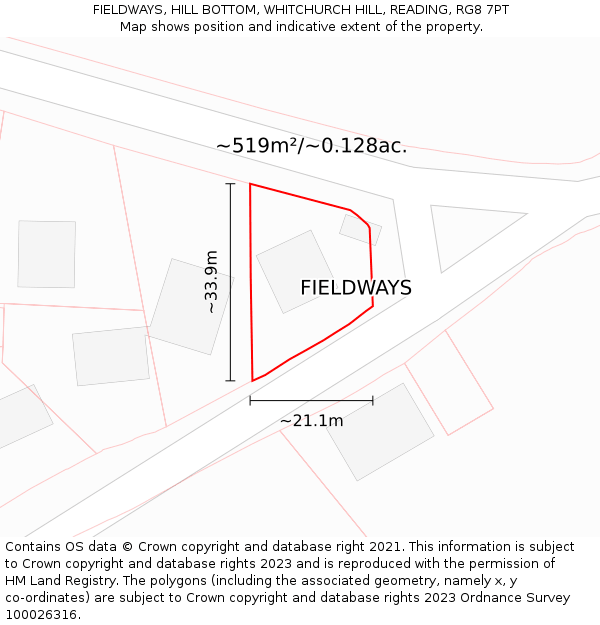 FIELDWAYS, HILL BOTTOM, WHITCHURCH HILL, READING, RG8 7PT: Plot and title map