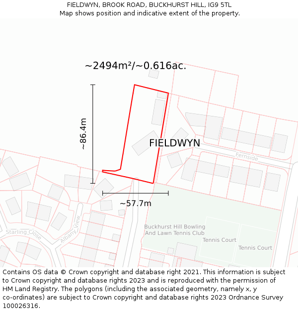 FIELDWYN, BROOK ROAD, BUCKHURST HILL, IG9 5TL: Plot and title map