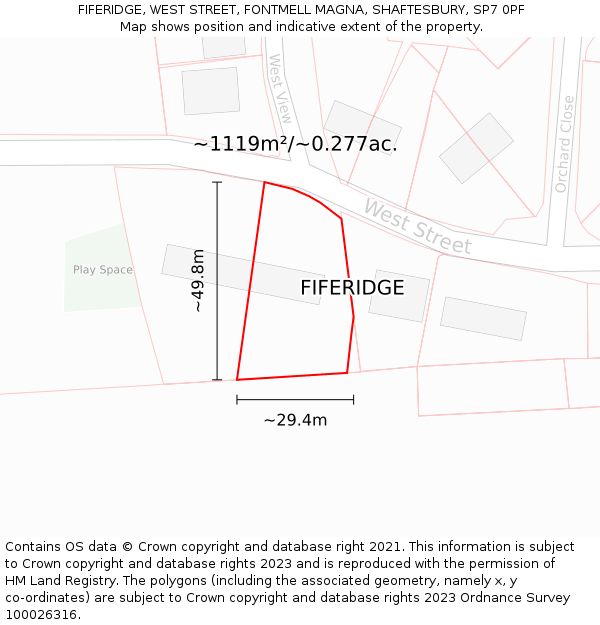 FIFERIDGE, WEST STREET, FONTMELL MAGNA, SHAFTESBURY, SP7 0PF: Plot and title map