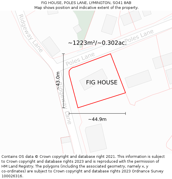 FIG HOUSE, POLES LANE, LYMINGTON, SO41 8AB: Plot and title map