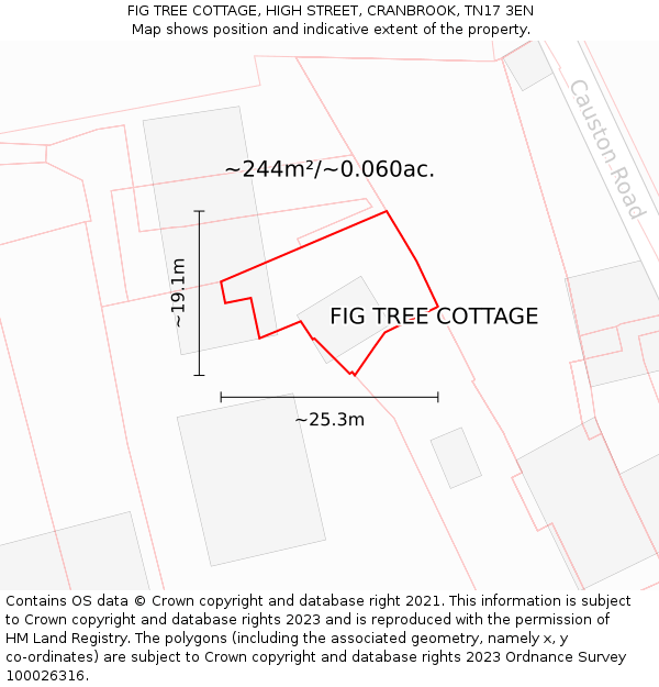 FIG TREE COTTAGE, HIGH STREET, CRANBROOK, TN17 3EN: Plot and title map
