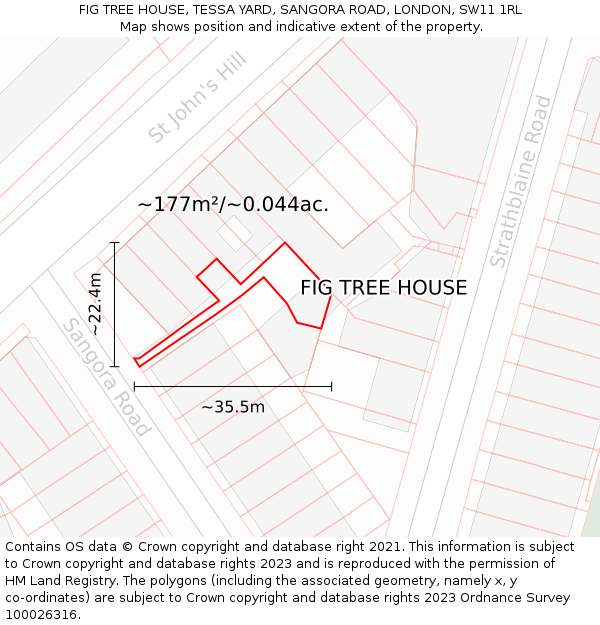 FIG TREE HOUSE, TESSA YARD, SANGORA ROAD, LONDON, SW11 1RL: Plot and title map