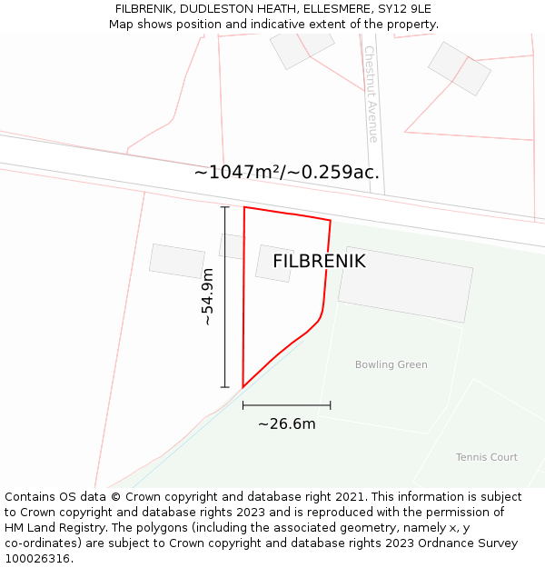 FILBRENIK, DUDLESTON HEATH, ELLESMERE, SY12 9LE: Plot and title map