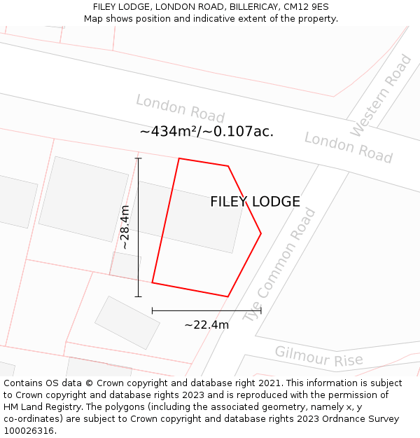 FILEY LODGE, LONDON ROAD, BILLERICAY, CM12 9ES: Plot and title map