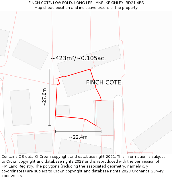 FINCH COTE, LOW FOLD, LONG LEE LANE, KEIGHLEY, BD21 4RS: Plot and title map