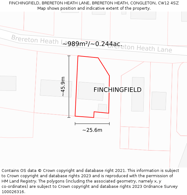 FINCHINGFIELD, BRERETON HEATH LANE, BRERETON HEATH, CONGLETON, CW12 4SZ: Plot and title map