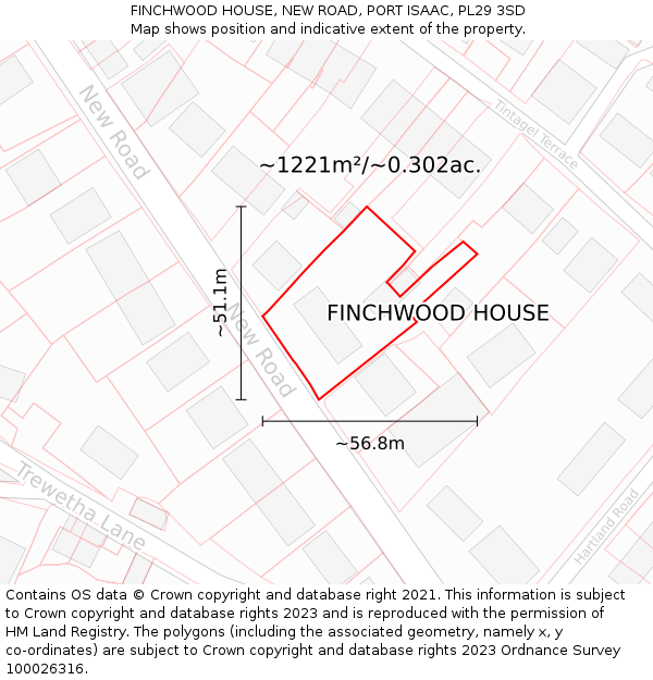 FINCHWOOD HOUSE, NEW ROAD, PORT ISAAC, PL29 3SD: Plot and title map
