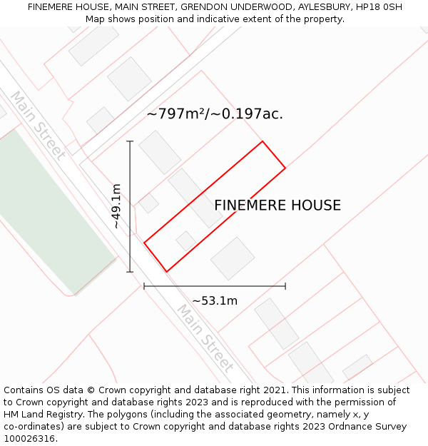 FINEMERE HOUSE, MAIN STREET, GRENDON UNDERWOOD, AYLESBURY, HP18 0SH: Plot and title map