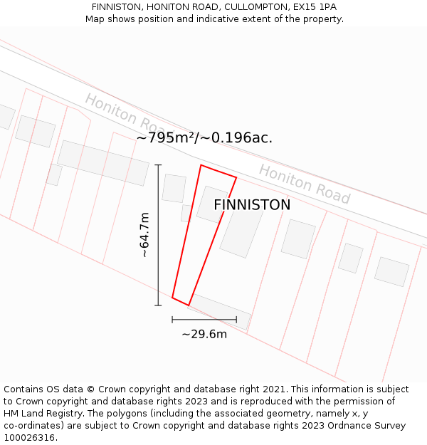 FINNISTON, HONITON ROAD, CULLOMPTON, EX15 1PA: Plot and title map