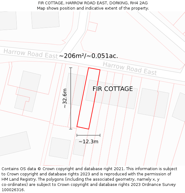 FIR COTTAGE, HARROW ROAD EAST, DORKING, RH4 2AG: Plot and title map