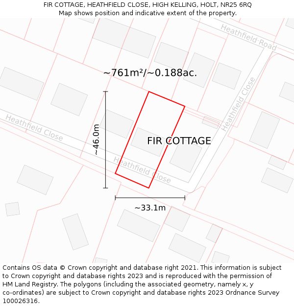 FIR COTTAGE, HEATHFIELD CLOSE, HIGH KELLING, HOLT, NR25 6RQ: Plot and title map