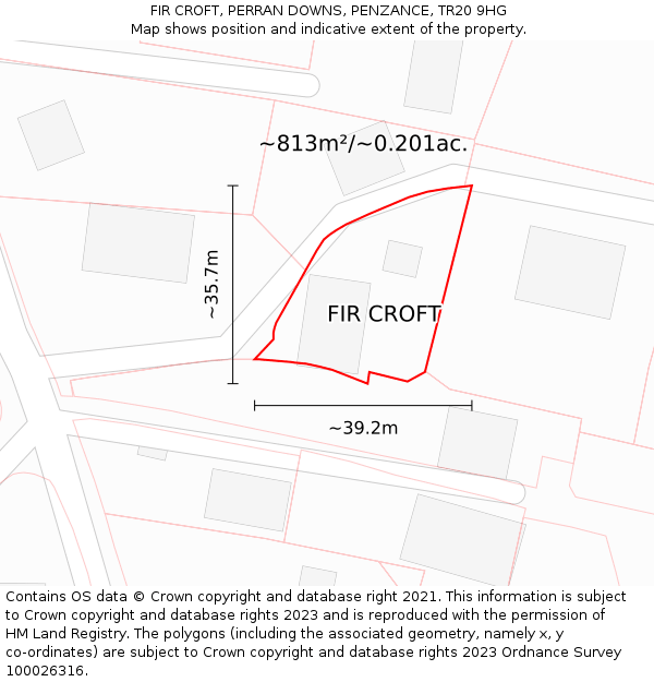 FIR CROFT, PERRAN DOWNS, PENZANCE, TR20 9HG: Plot and title map