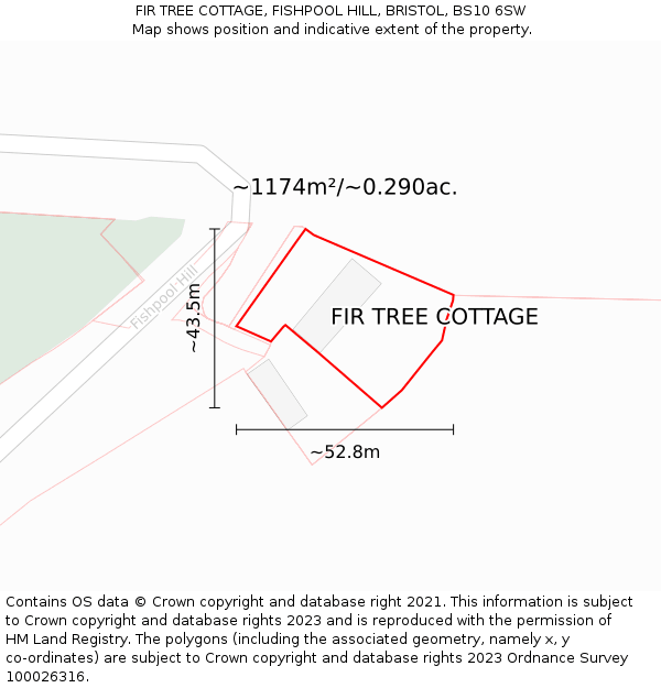 FIR TREE COTTAGE, FISHPOOL HILL, BRISTOL, BS10 6SW: Plot and title map