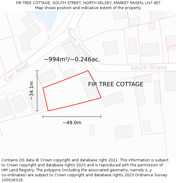 FIR TREE COTTAGE, SOUTH STREET, NORTH KELSEY, MARKET RASEN, LN7 6ET: Plot and title map