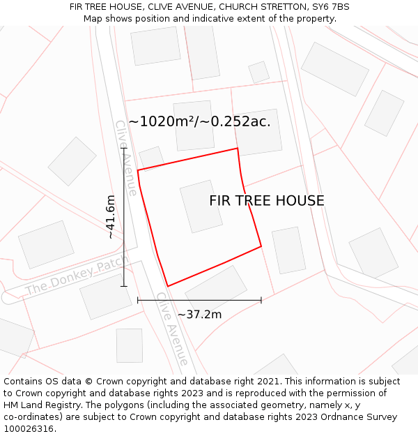 FIR TREE HOUSE, CLIVE AVENUE, CHURCH STRETTON, SY6 7BS: Plot and title map