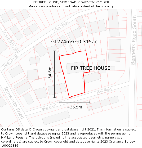 FIR TREE HOUSE, NEW ROAD, COVENTRY, CV6 2EP: Plot and title map