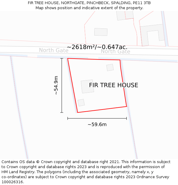 FIR TREE HOUSE, NORTHGATE, PINCHBECK, SPALDING, PE11 3TB: Plot and title map