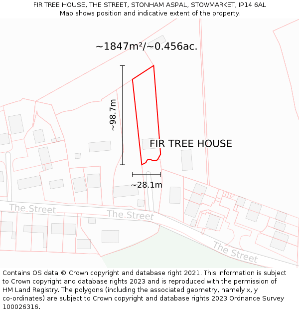 FIR TREE HOUSE, THE STREET, STONHAM ASPAL, STOWMARKET, IP14 6AL: Plot and title map