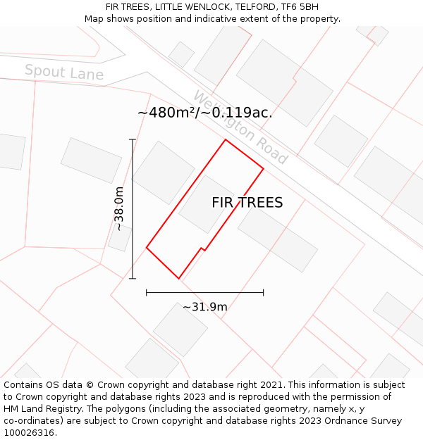 FIR TREES, LITTLE WENLOCK, TELFORD, TF6 5BH: Plot and title map