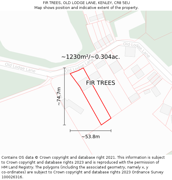 FIR TREES, OLD LODGE LANE, KENLEY, CR8 5EU: Plot and title map