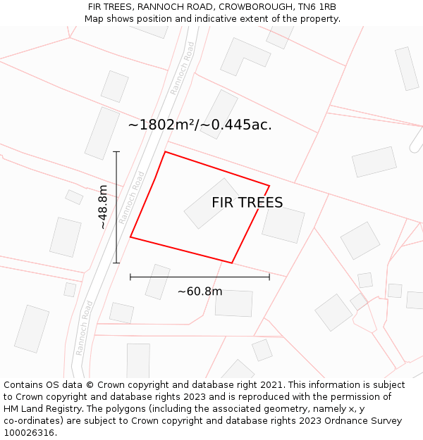 FIR TREES, RANNOCH ROAD, CROWBOROUGH, TN6 1RB: Plot and title map