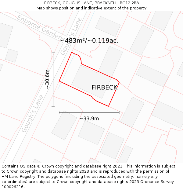 FIRBECK, GOUGHS LANE, BRACKNELL, RG12 2RA: Plot and title map