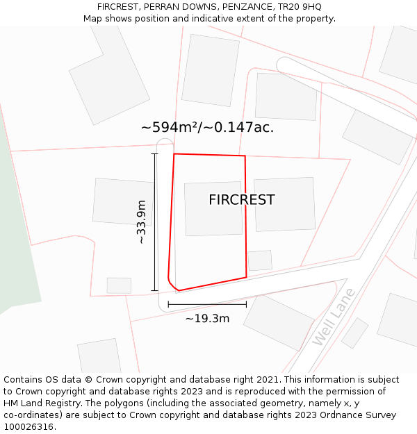 FIRCREST, PERRAN DOWNS, PENZANCE, TR20 9HQ: Plot and title map