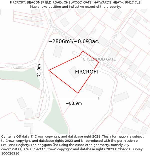 FIRCROFT, BEACONSFIELD ROAD, CHELWOOD GATE, HAYWARDS HEATH, RH17 7LE: Plot and title map