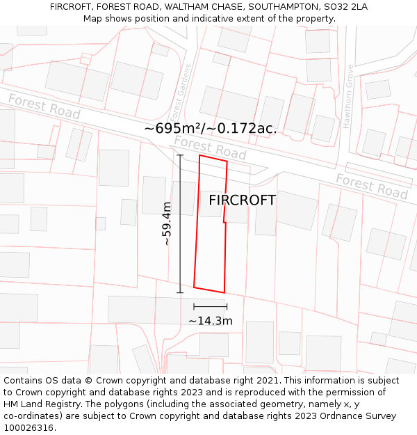 FIRCROFT, FOREST ROAD, WALTHAM CHASE, SOUTHAMPTON, SO32 2LA: Plot and title map