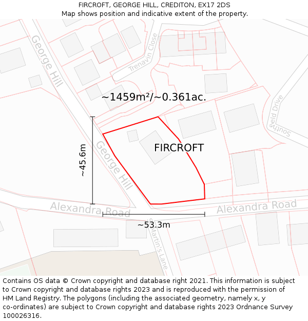 FIRCROFT, GEORGE HILL, CREDITON, EX17 2DS: Plot and title map