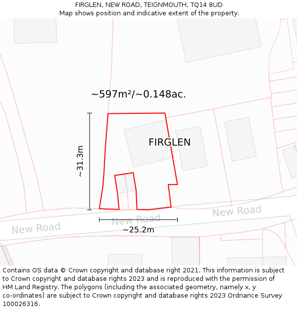 FIRGLEN, NEW ROAD, TEIGNMOUTH, TQ14 8UD: Plot and title map