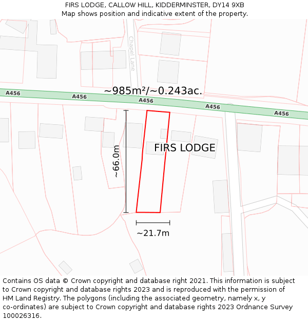 FIRS LODGE, CALLOW HILL, KIDDERMINSTER, DY14 9XB: Plot and title map