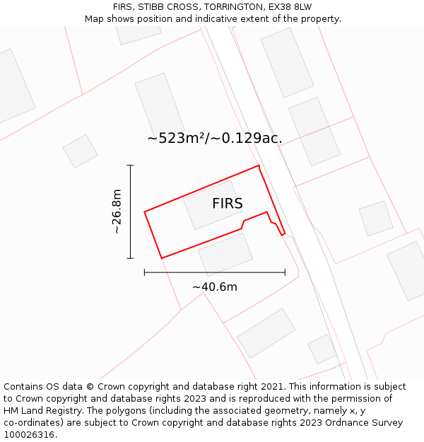 FIRS, STIBB CROSS, TORRINGTON, EX38 8LW: Plot and title map