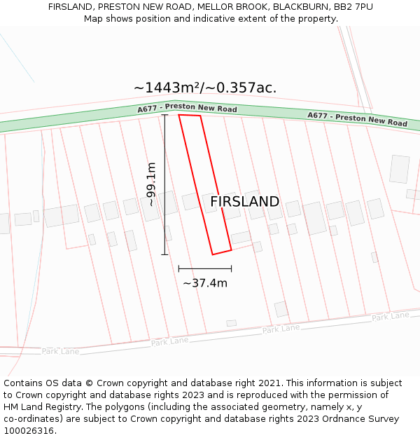 FIRSLAND, PRESTON NEW ROAD, MELLOR BROOK, BLACKBURN, BB2 7PU: Plot and title map