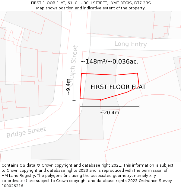 FIRST FLOOR FLAT, 61, CHURCH STREET, LYME REGIS, DT7 3BS: Plot and title map