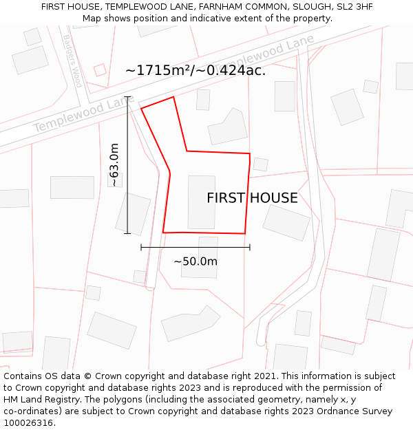FIRST HOUSE, TEMPLEWOOD LANE, FARNHAM COMMON, SLOUGH, SL2 3HF: Plot and title map