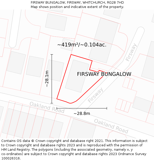 FIRSWAY BUNGALOW, FIRSWAY, WHITCHURCH, RG28 7HD: Plot and title map