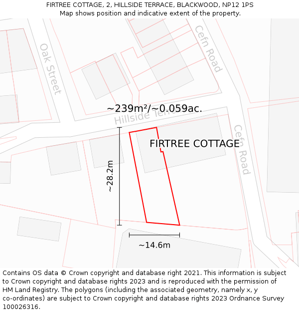 FIRTREE COTTAGE, 2, HILLSIDE TERRACE, BLACKWOOD, NP12 1PS: Plot and title map