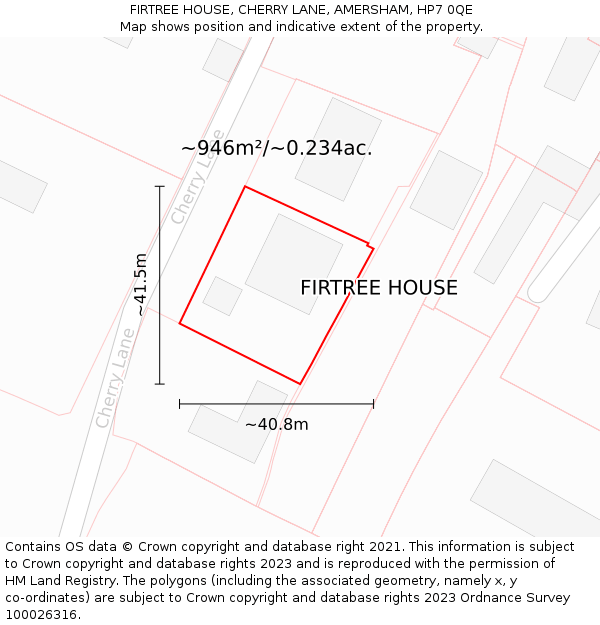 FIRTREE HOUSE, CHERRY LANE, AMERSHAM, HP7 0QE: Plot and title map