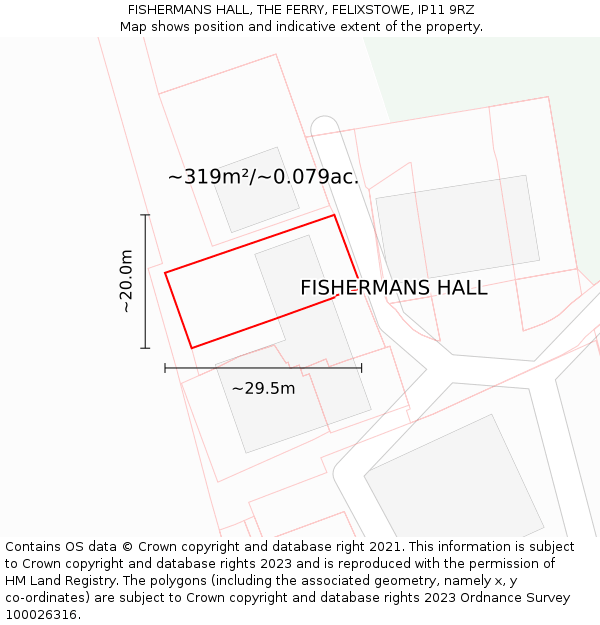 FISHERMANS HALL, THE FERRY, FELIXSTOWE, IP11 9RZ: Plot and title map
