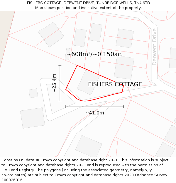 FISHERS COTTAGE, DERWENT DRIVE, TUNBRIDGE WELLS, TN4 9TB: Plot and title map