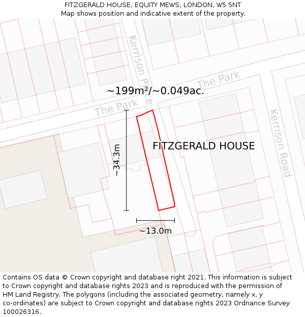 FITZGERALD HOUSE, EQUITY MEWS, LONDON, W5 5NT: Plot and title map
