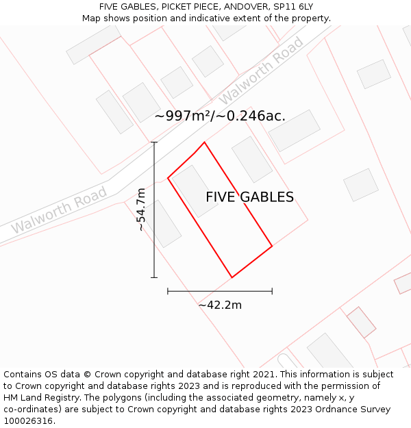 FIVE GABLES, PICKET PIECE, ANDOVER, SP11 6LY: Plot and title map