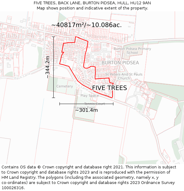 FIVE TREES, BACK LANE, BURTON PIDSEA, HULL, HU12 9AN: Plot and title map