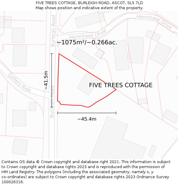 FIVE TREES COTTAGE, BURLEIGH ROAD, ASCOT, SL5 7LD: Plot and title map
