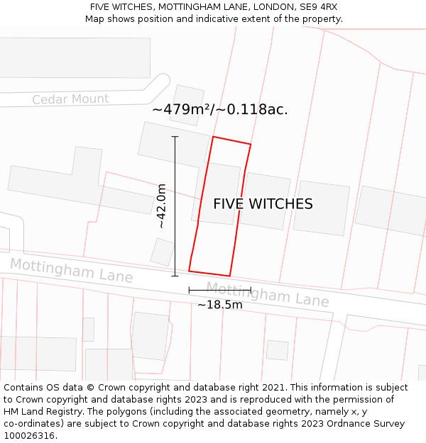 FIVE WITCHES, MOTTINGHAM LANE, LONDON, SE9 4RX: Plot and title map
