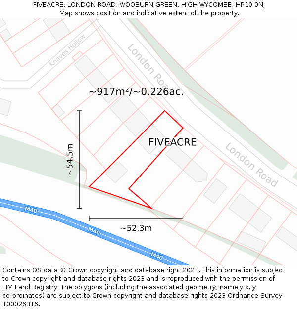 FIVEACRE, LONDON ROAD, WOOBURN GREEN, HIGH WYCOMBE, HP10 0NJ: Plot and title map