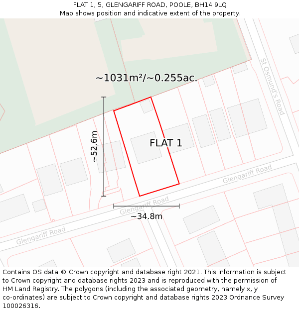 FLAT 1, 5, GLENGARIFF ROAD, POOLE, BH14 9LQ: Plot and title map