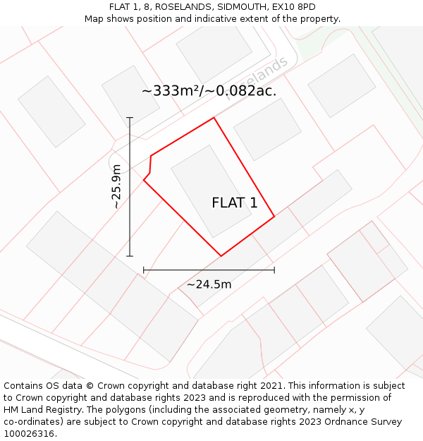 FLAT 1, 8, ROSELANDS, SIDMOUTH, EX10 8PD: Plot and title map