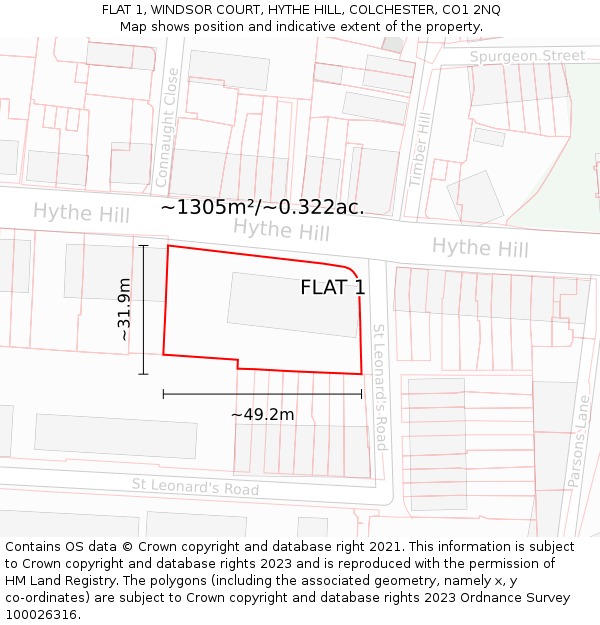 FLAT 1, WINDSOR COURT, HYTHE HILL, COLCHESTER, CO1 2NQ: Plot and title map